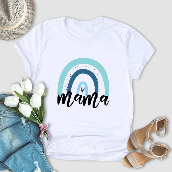 EQWLJWE Mama Shirt for Women Funny Mama Graphic Tees Shirt Mothers Day Letters Print T Shirt Tops