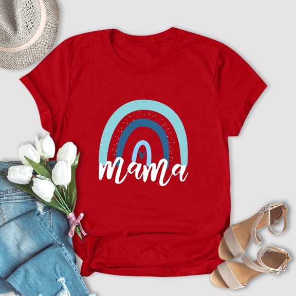 EQWLJWE Mama Shirt for Women Funny Mama Graphic Tees Shirt Mothers Day Letters Print T Shirt Tops