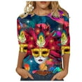 thumbnail image 1 of EQWLJWE Mardi Gras Shirts for Women Carnival Themed T shirt 3/4 Sleeve Print Tops Crew Neck Pullover Gift Multicolor XXL, 1 of 5