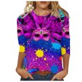 thumbnail image 1 of EQWLJWE Mardi Gras T Shirt for Womens,Mardi Gras Mask Feathers Print Tops Spring 3/4 Sleeve Crew Neck Loose Fit Tees Purple S, 1 of 5