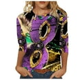 thumbnail image 1 of EQWLJWE Mardi Gras T Shirt for Womens,Mardi Gras Mask Feathers Print Tops Spring 3/4 Sleeve Crew Neck Loose Fit Tees Purple XL, 1 of 5