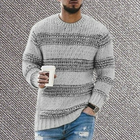 EQWLJWE Men Casual Solid Pullover Round Neck Long Sleeve Ribbed Hem Sweater Men's Sweater Holiday Clearance