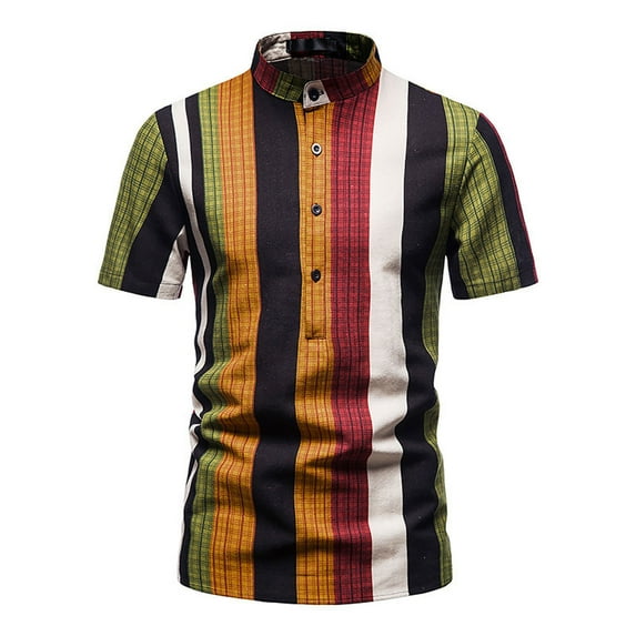 EQWLJWE Men's Colorblock Henley Shirt Short Sleeve Beach T-Shirt Hawaiian Vacation Casual Print Shirt