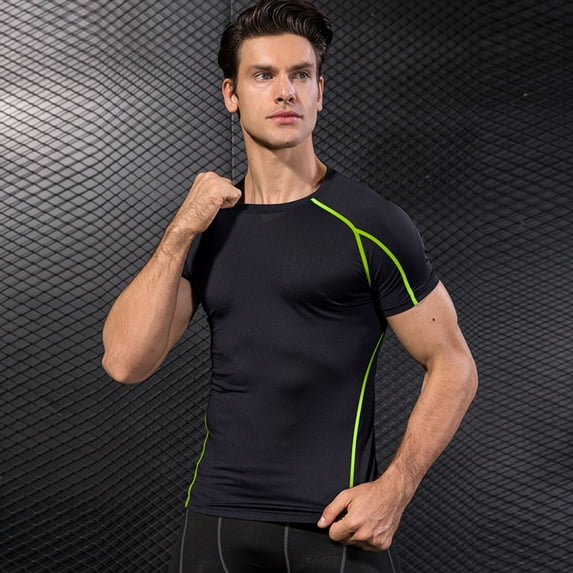 EQWLJWE Men's Compression Shirt Cool Dry Athletic Baselayer Workout Short Sleeve Muscle Shirts
