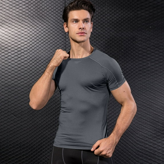 EQWLJWE Men's Compression Shirt Cool Dry Athletic Baselayer Workout Short Sleeve Muscle Shirts