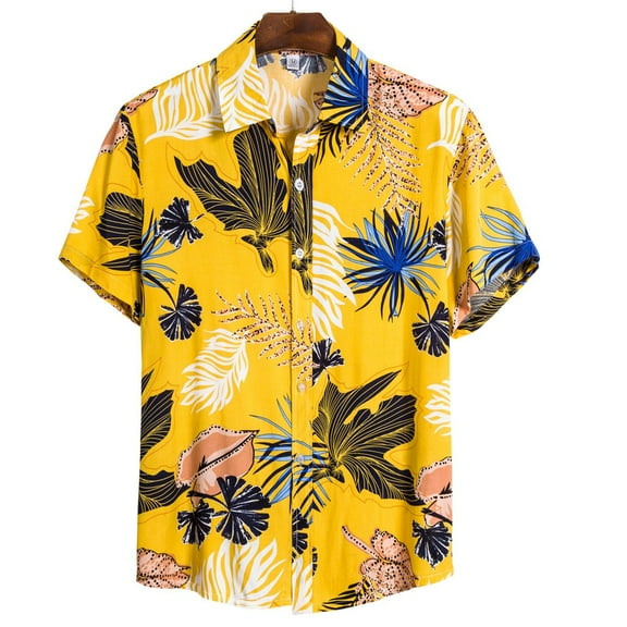 EQWLJWE Men's Hawaiian Shirt Short Sleeves Printed Button Down Summer Beach Dress Shirts