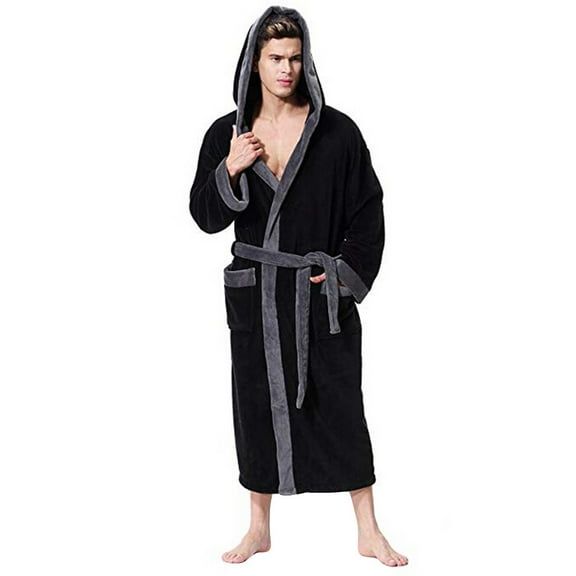 EQWLJWE Men's Lengthened Patchwork Coralline Plush Shawl Bathrobe Long Sleeved Robe Robes Holiday Clearance