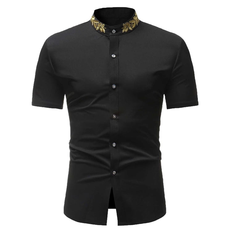 EQWLJWE Men's Luxury Gold Embroidery Design Slim Fit Short Sleeve Button Up Dress Shirts - Walmart.com EQWLJWE Men's Luxury Gold Embroidery Design Slim Fit Short Sleeve Button Up Dress Shirts - Walmart.com