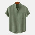 thumbnail image 1 of EQWLJWE Men's Short Sleeve Shirt Men's Round Neck Pocket Button Solid Cotton Linen Short Sleeve Shirt, 1 of 5