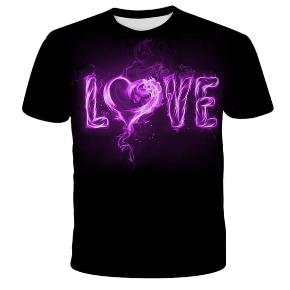 EQWLJWE Men's Short Sleeve Tee Men's Fashion Casual Round Neck Pullover Love Print Short Sleeve T-shirt Top