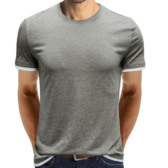EQWLJWE Men's Unisex Cotton T-Shirt Men Short-Sleeve Beefy Muscle Basic Solid Pure Color Blouse Tee Shirt Top