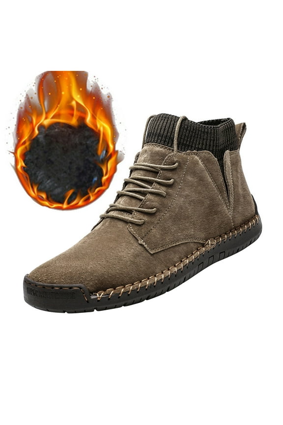 Mens Ankle Boots Casual Loafers Shoes Vintage Hand Stitching Comfort Driving Shoes Soft Leather Ankle Chukka Boots Breathable Lace-up Flats Oxford Shoes Anti Slip Walking Shoe for Work Office