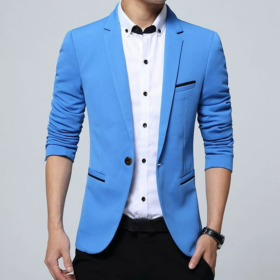 EQWLJWE Mens Blazer Coats Casual Slim Fit Suit Jacket Business One Button Lightweight Blazers for Wedding Gift for Brother Sky Blue XXL