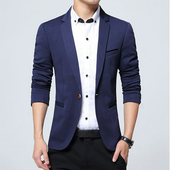 EQWLJWE Mens Blazer Coats Casual Slim Fit Suit Jacket Business One Button Lightweight Blazers for Wedding Gift for Son Navy M