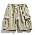 thumbnail image 1 of EQWLJWE Mens Cotton Cargo Shorts Elastic Waist Drawstring Zipper Shorts Outdoor Lightweight Shorts with Multi Pockets Khaki M, 1 of 9