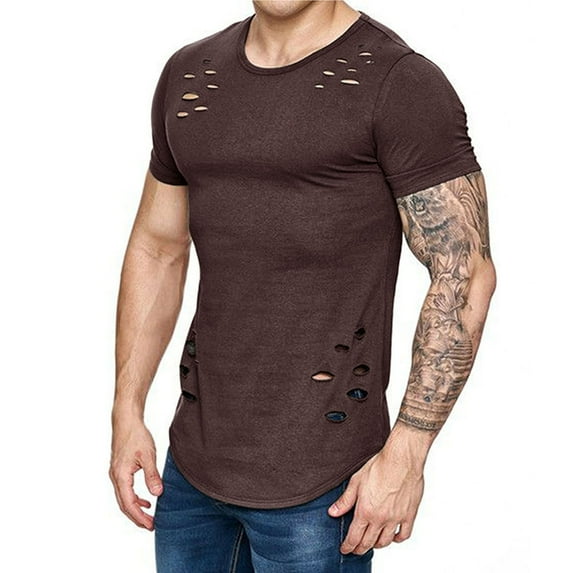 EQWLJWE Mens Fashion T-Shirts Men's Solid Short Sleeves With Holes In Summer Fashion Comfortable Blouse Top