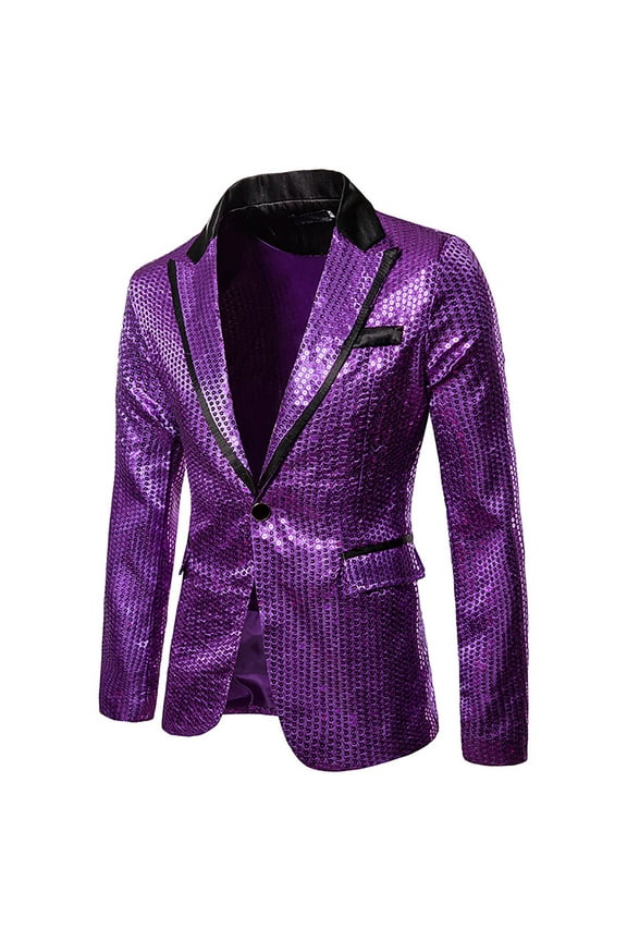 Mens One Button Sequin Dress Suit Jacket Party Festival Tuxedo Sport Coat Nightclub Party Performance Suit Coat Gifts for Dad Purple XXL