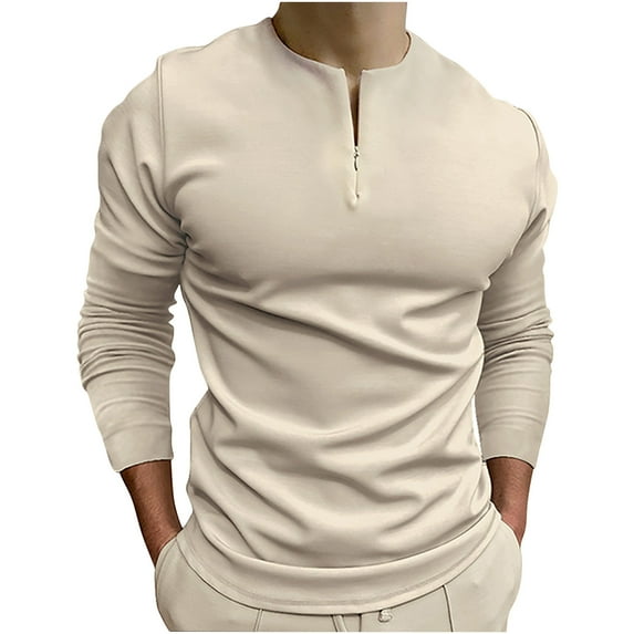 EQWLJWE Mens Short Sleeve Basic Tops Men's Long Sleeve Round Neck Solid Color Pocket Zipper Slim Fit Shirt