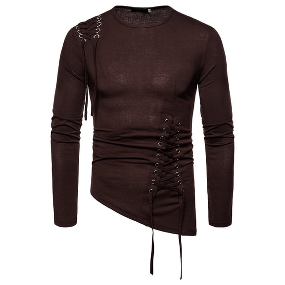 EQWLJWE Mens Short Sleeve Basic Tops Men's Solid Color Slim Irregular Hem Round Neck Long Sleeve Multi-code