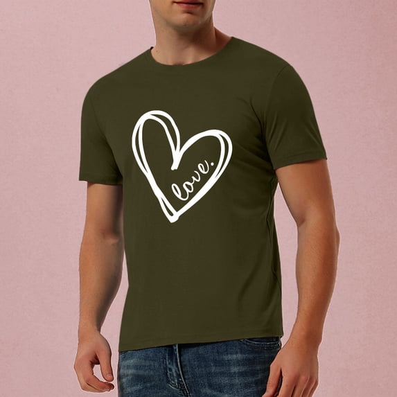 EQWLJWE Mens Short Sleeve Basic Tops Valentine's Day Casual Short-sleeved Solid Color Love Printed T-shirt