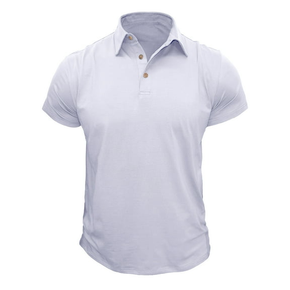 EQWLJWE Mens Summer Henley Shirts Button Lapel Solid Color Short Sleeve Pullover Classic Slim Fit Office Business Tees Gift for Brother White S