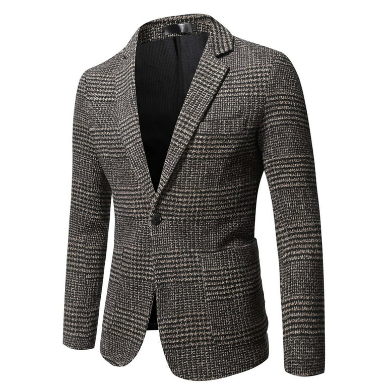 EQWLJWE Mens Wool Blend Suit Blazer Tweed Sport Coats Winter Warm