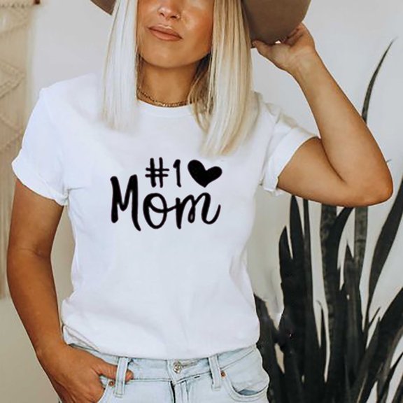 EQWLJWE Mom Shirts for Women Letter Printed Mom Gift Tshirt Casual Mama Life Graphic Vacation Holiday Shirt Tops