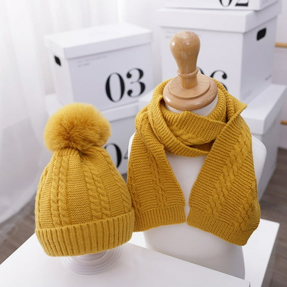 EQWLJWE Newborn Infant Baby Boys Girls Warm Knit Crochet Pompon Hat Beanie Cap+Scarf Girls' Hats Holiday Clearance