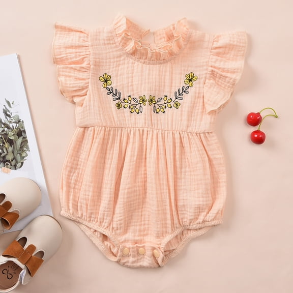 EQWLJWE Newborn Infant Baby Girls Sleeveless Embroidery Print Bodysuit Romper Jumpsuit Girls' Harness Holiday Clearance