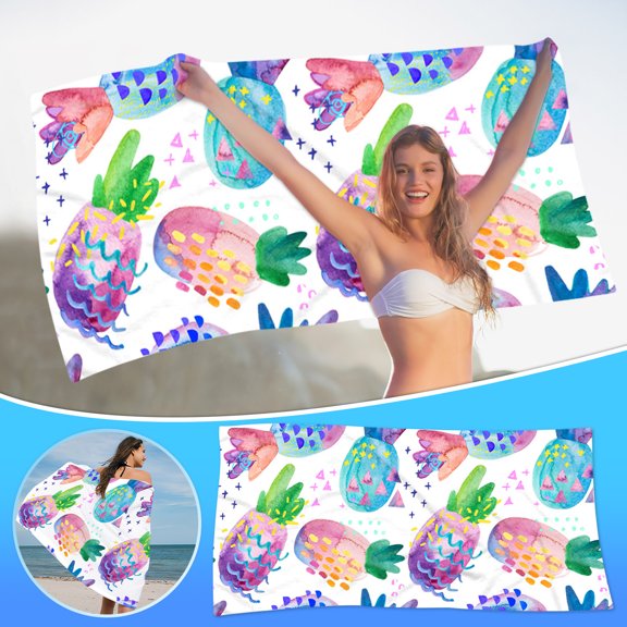 EQWLJWE Pineapple Beach Towel,Oversized Microfiber Pool Bath Summer Fruit Theme Gift for Girl Women Travel Swim,Quick Dry Sand Free,30”x59”
