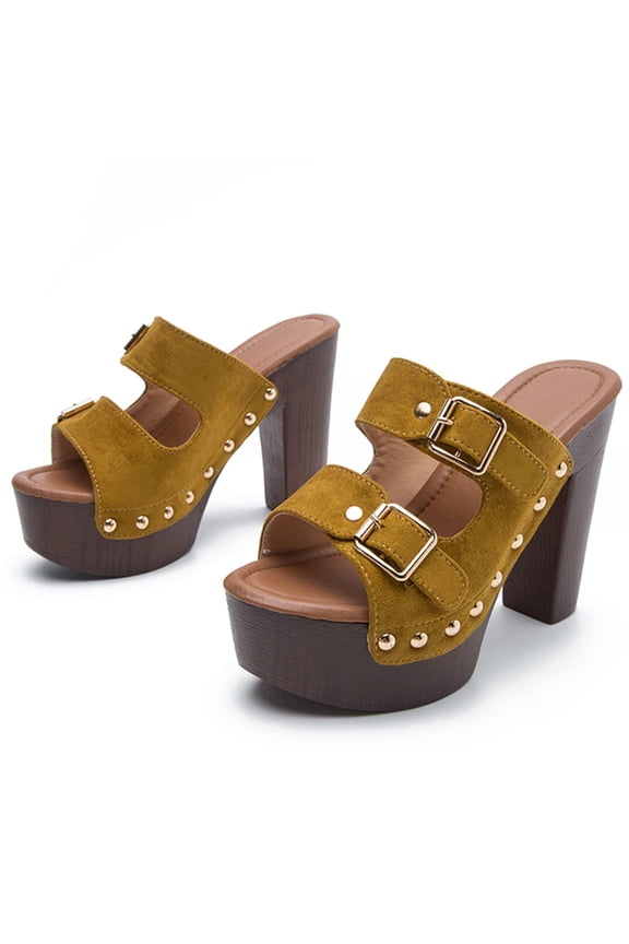 Platform Super High Heels Mules for Women Chunky Block Studded Round Toe Slides Sandals Backless Fashion Dress Club Shoes