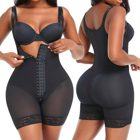 EQWLJWE Plus Size Shapewear Bodysuit for Women Casual U Neck Adjustable Straps Waist Trainer Butt Lifter Thigh Slimmer Full Body Shaper for Daily Postpartum Black(S-6Xl)