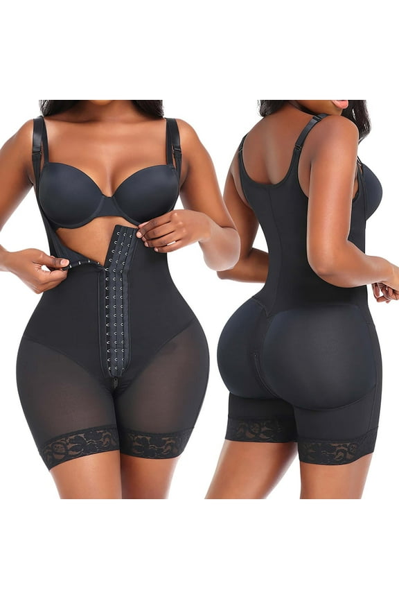 Plus Size Shapewear Bodysuit for Women Casual U Neck Adjustable Straps Waist Trainer Butt Lifter Thigh Slimmer Full Body Shaper for Daily Postpartum Black(S-6Xl)
