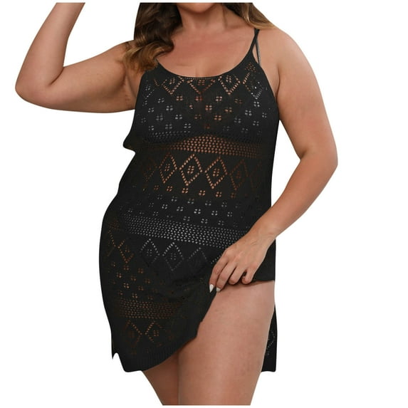EQWLJWE Plus Size Swimsuit Cover Ups,Womens Split Cover Ups Slim Fit Sleeveless Swimwear Pullover Beach Bathing Suit Cardigan Gift Black XL