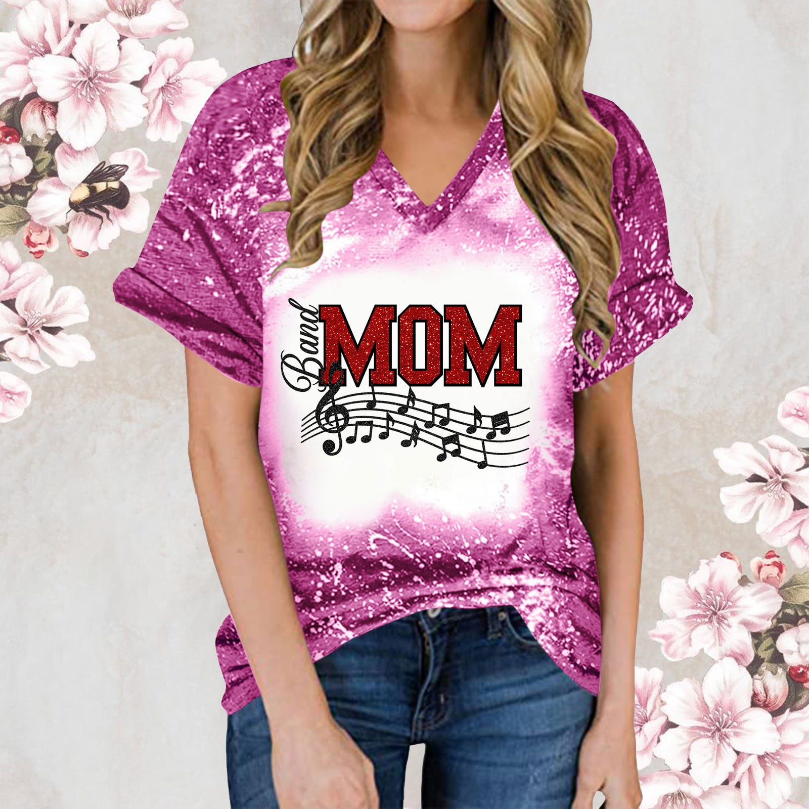 EQWLJWE Proud Band Mom Leopard Marching Band Mom Music Notes Mother T Shirt Walmart