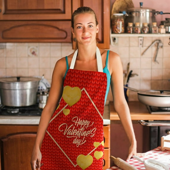 EQWLJWE Romantic Hearts Aprons With Pockets Kitchen Chef Waterproof Adjustable Valentines Day Apron For Bbq For Men Women