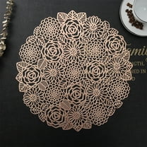 EQWLJWE Round Placemats for Dining Table Metallic Pressed Vinyl Table Mats Hollow Out Blooming Rose Place Mats for Banquet Wedding Accent Centerpiece