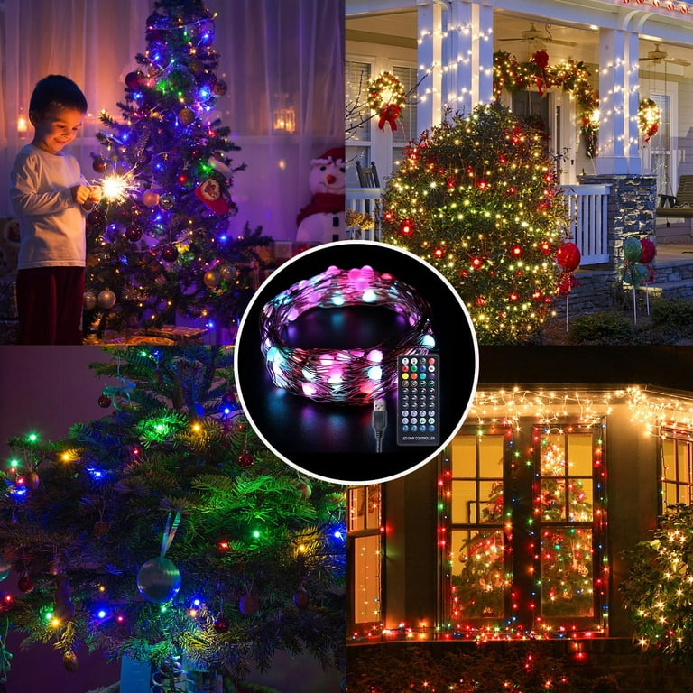 Eqwljwe Smart Christmas Lights 33ft 100 LED Smart WiFi Color Changing String Lights App Controlled Waterproof RGB Christmas Tree Lights for