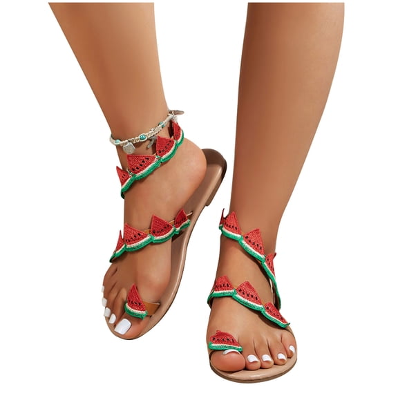 EQWLJWE Strappy Sandals for Women's Sandals Flat Clip Toe Casual Lace Floral Beach Flip Flop Comfy Shoes Summer Elegant Toe Ring Sandals for Going Out