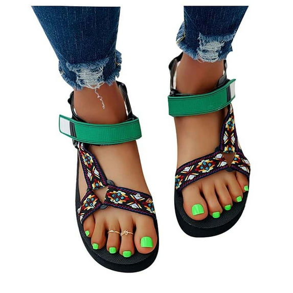 EQWLJWE Strappy Sandals for Womens Sandals Platform Thick-soled Sandal Ethnic Style Anti-Slip Shoes Comfortable Summer Beach Travel Sandals for Going Out