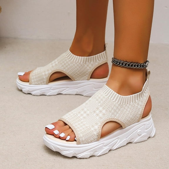 EQWLJWE Strappy Sandals for Women SUmmer Thick Soft Soled Lightweight Shoes Fish Mouth Casual Net Cloth Sandals Gifts for Your Family or Friends