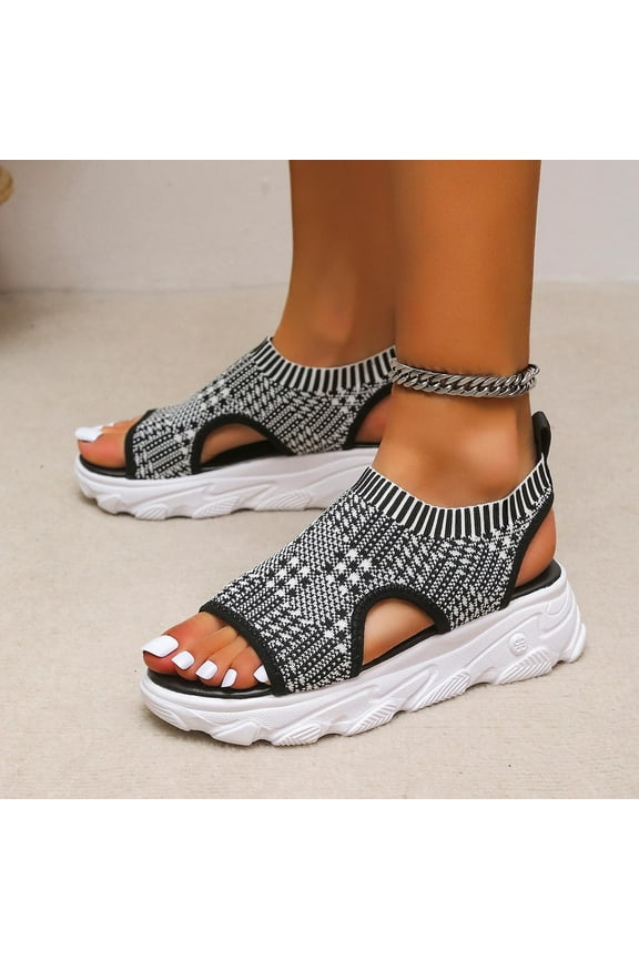 Strappy Sandals for Women SUmmer Thick Soft Soled Lightweight Shoes Fish Mouth Casual Net Cloth Sandals for Home Leisure