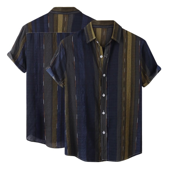 Striped Shirt for Men Vintage Button Up Long Sleeve Casual Dress Shirts Regular Fit Big and Tall Retro Cotton T-Shirts