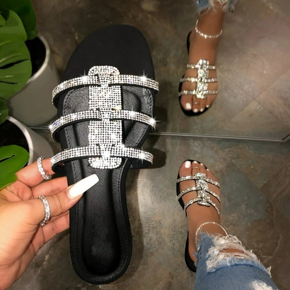 EQWLJWE Summer Women Ladies Fashion Casual Flat Retro Slippers Crystal Shoes Slippers Women's Slippers Holiday Clearance