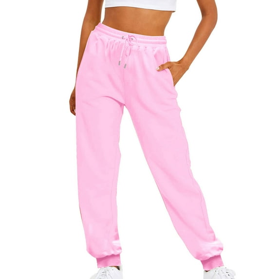EQWLJWE Sweatpants for Women with Pockets Loose Lightweight Yoga Joggers Workout Casual Lounge Pants Gift Pink L