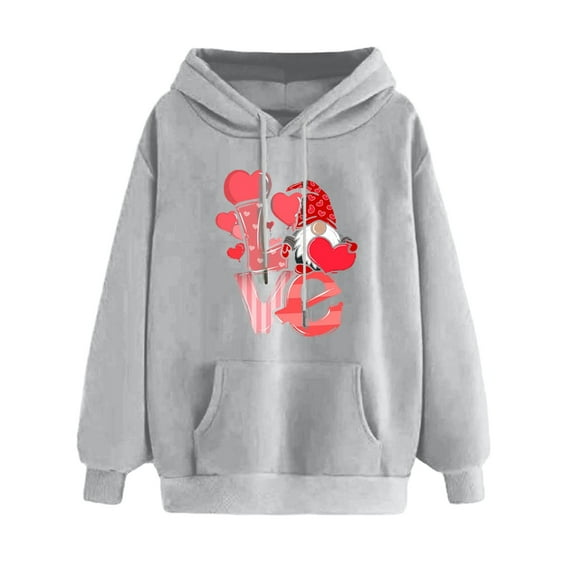 EQWLJWE Sweatshirts for Women Funny Gnome Printed Plaid Long Sleeve Trendy Pullover Drawstring Tops with Pockets