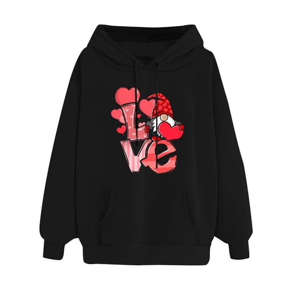 EQWLJWE Sweatshirts for Women Funny Gnome Printed Plaid Long Sleeve Trendy Pullover Drawstring Tops with Pockets