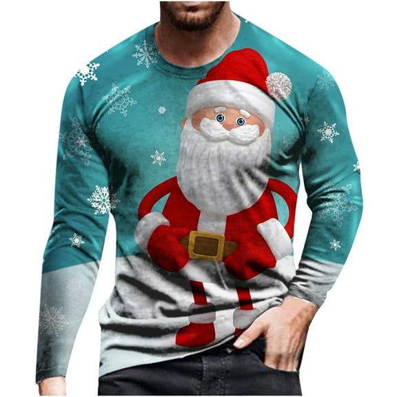 EQWLJWE T-Shirts for Men Men Casual Christmas Bow-knot 3D Digital Printing Pullover Round Neck Long sleeve Blouse T-shirt