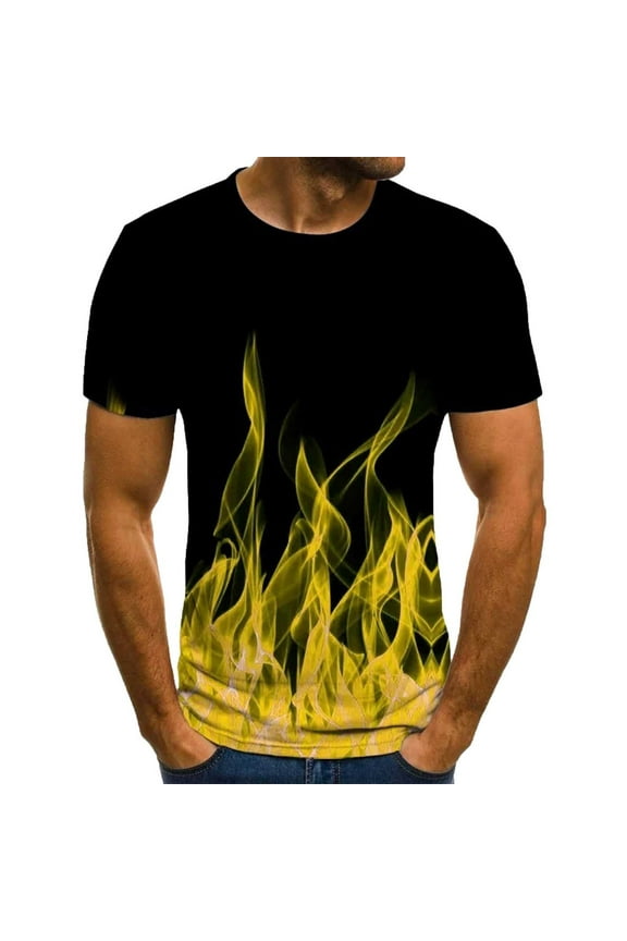 T-Shirts for Men Men Short Sleeve Flame Printing Round Neck Pullover T Shirt Blouse