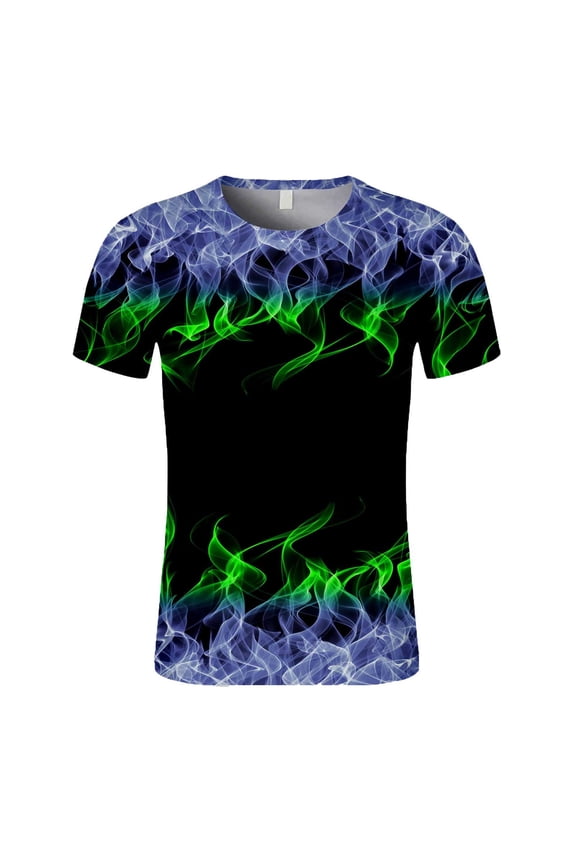 T-Shirts for Men Men Short Sleeve Flame Printing Round Neck Pullover T Shirt Blouse